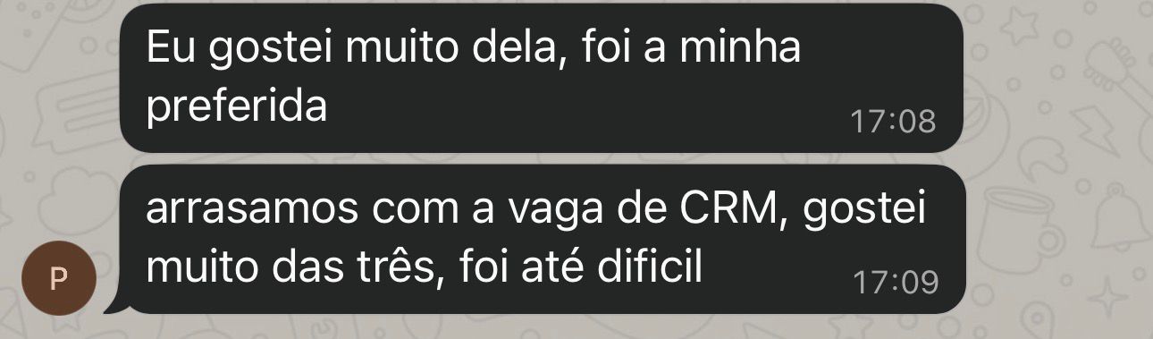 Depoimento de cliente sobre vaga de CRM