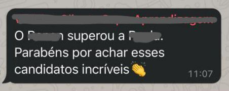 Depoimento parabenizando os candidatos