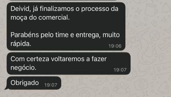 Depoimento sobre processo finalizado no comercial